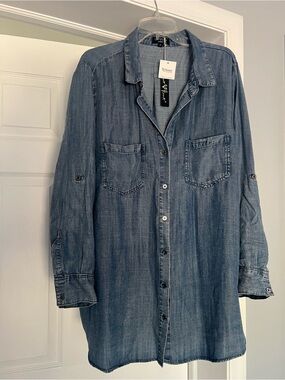Velvet Heart Denim Button-Up Shirt Dress - Blue